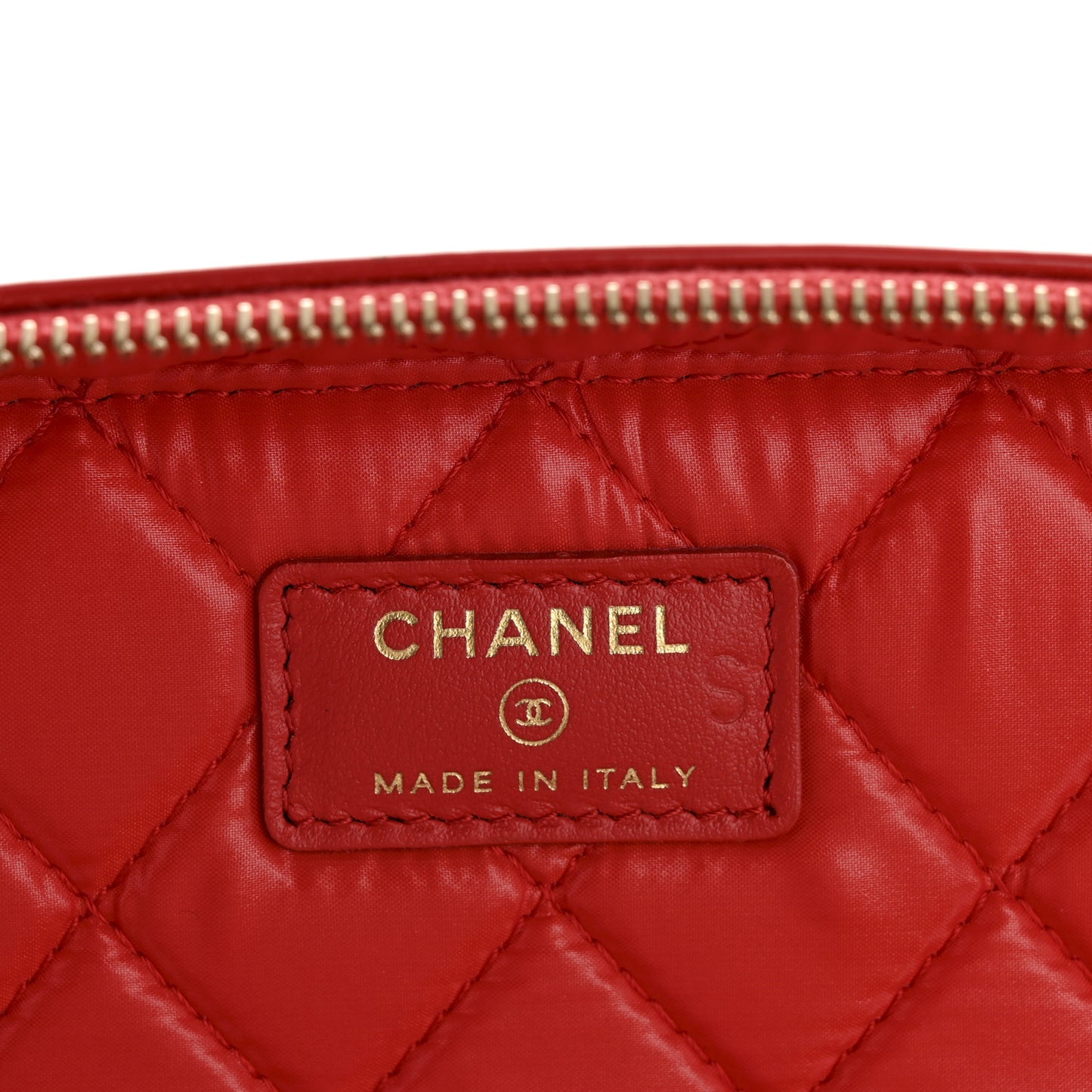 Patent Calfskin Quilted Large Vanity Pouch Red