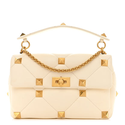 Valentino Garavani Nappa Large Roman Stud Shoulder Bag Ivory 1 of 11
