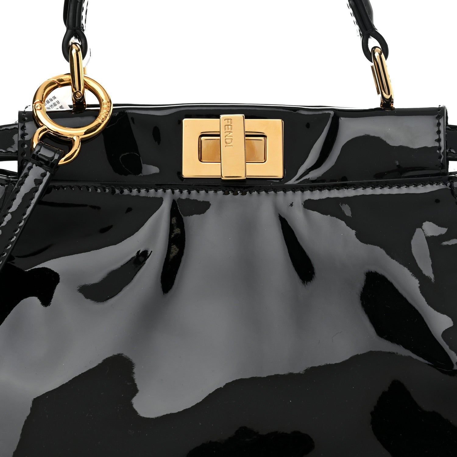 Fendi Vitello Vernice Mou Mini Peekaboo Iconic Satchel Black 7 of 10