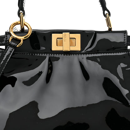 Fendi Vitello Vernice Mou Mini Peekaboo Iconic Satchel Black 7 of 10