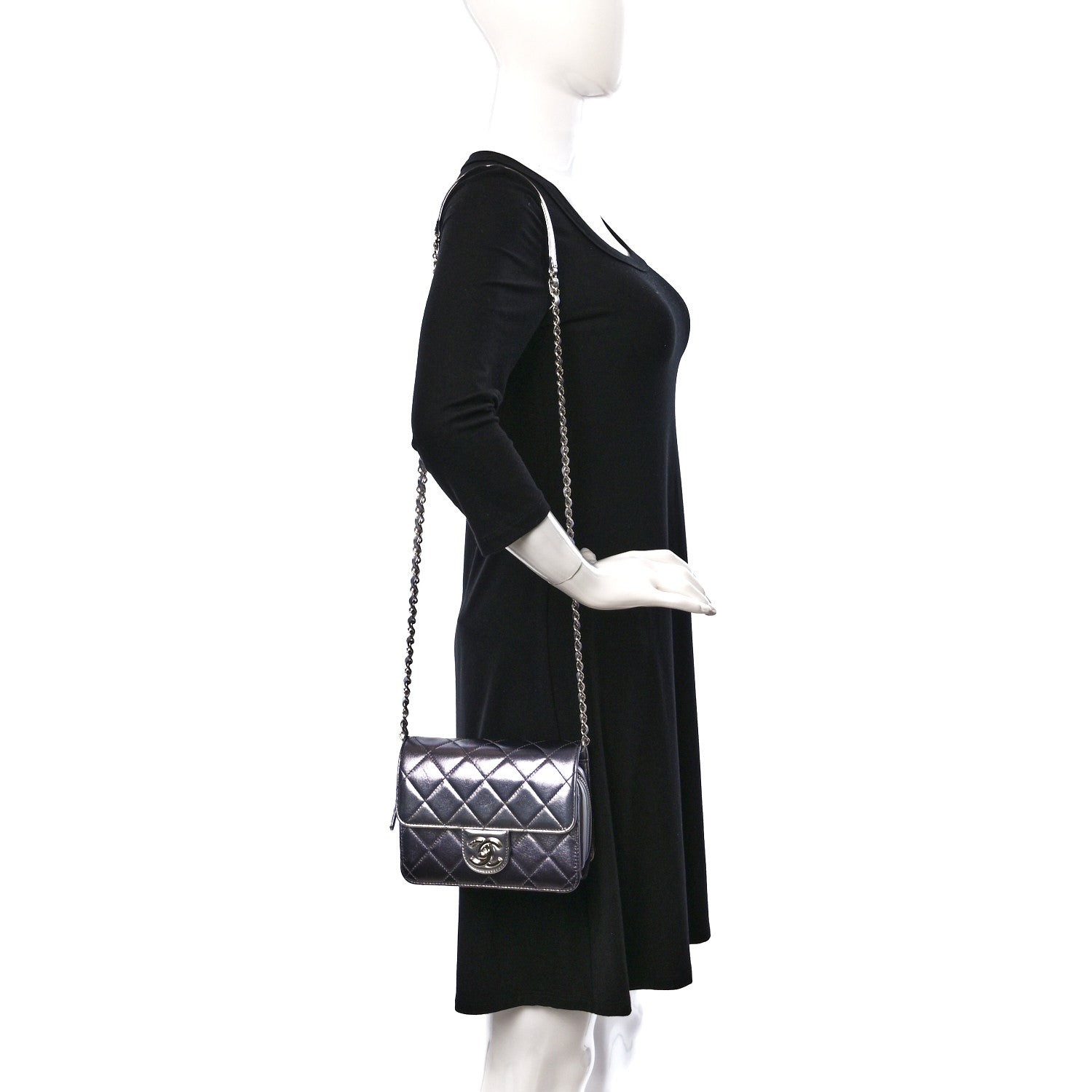Chanel Metallic Lambskin Like A Wallet Flap Silvery Black 2 of 9