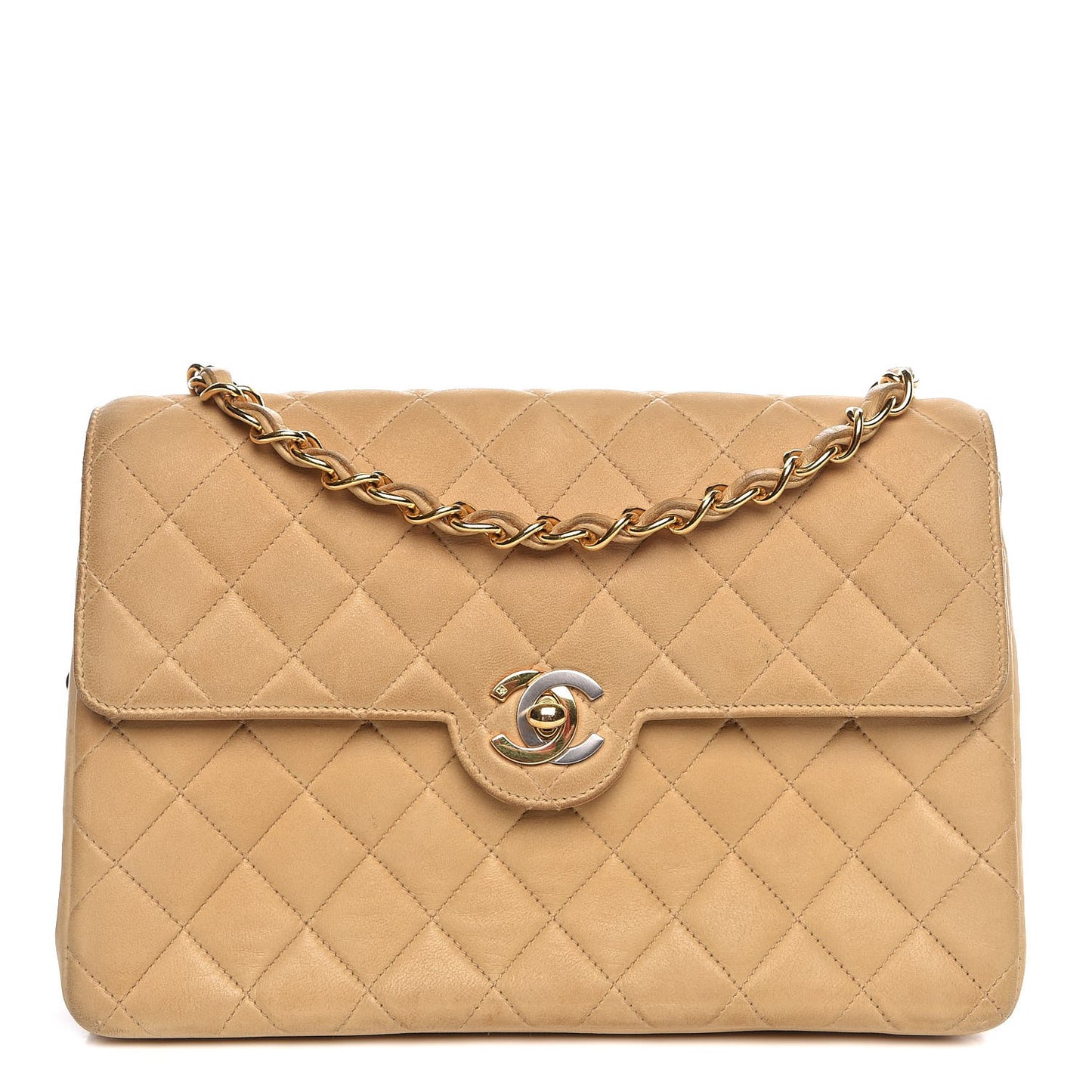 Lambskin Quilted Small Single Flap Beige