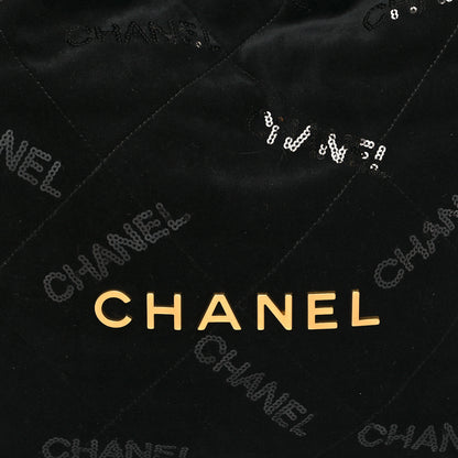 Chanel Velvet Sequin Quilted Small Chanel 22 Black 10 of 15