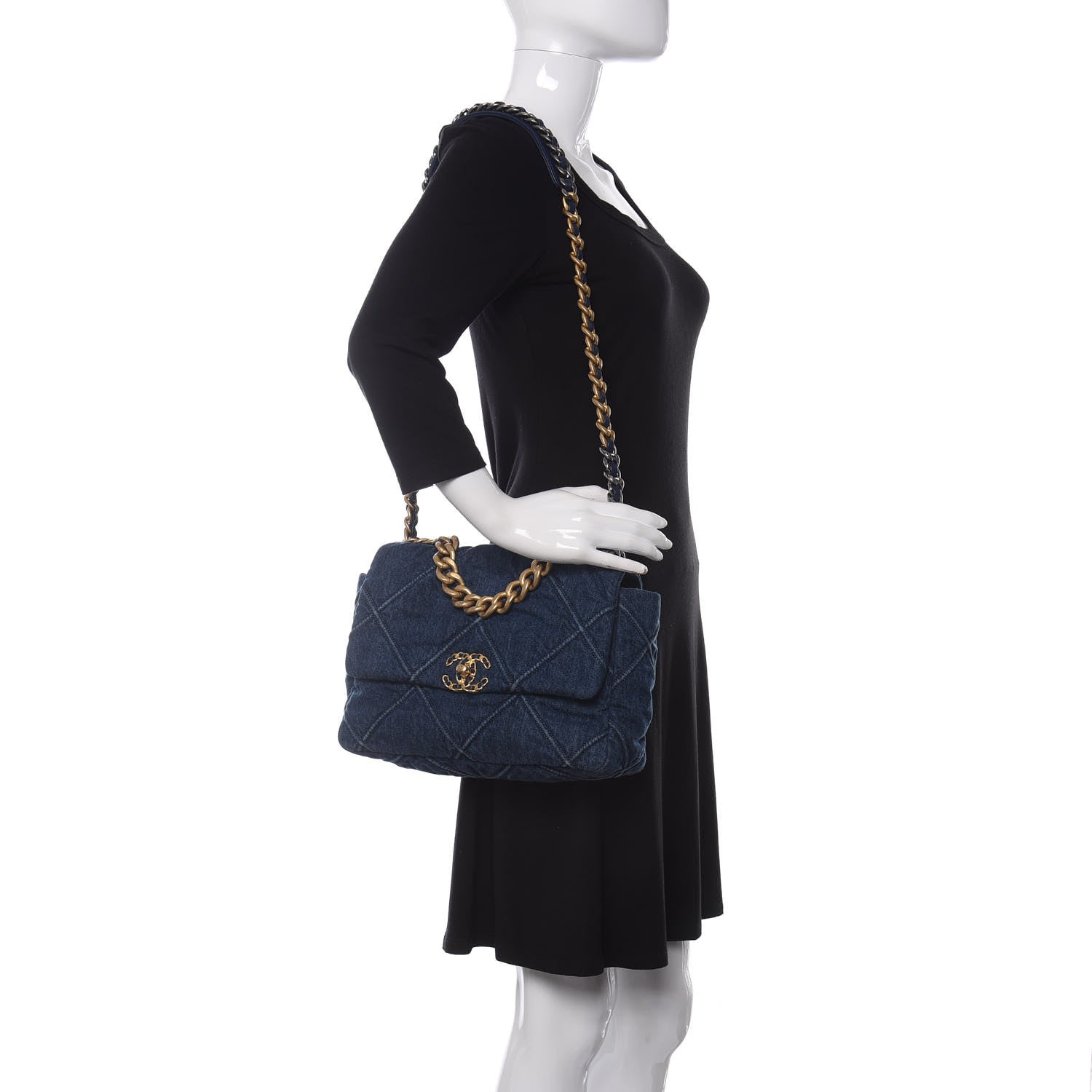 Chanel Denim Quilted Large Chanel 19 Flap Blue 2 of 9