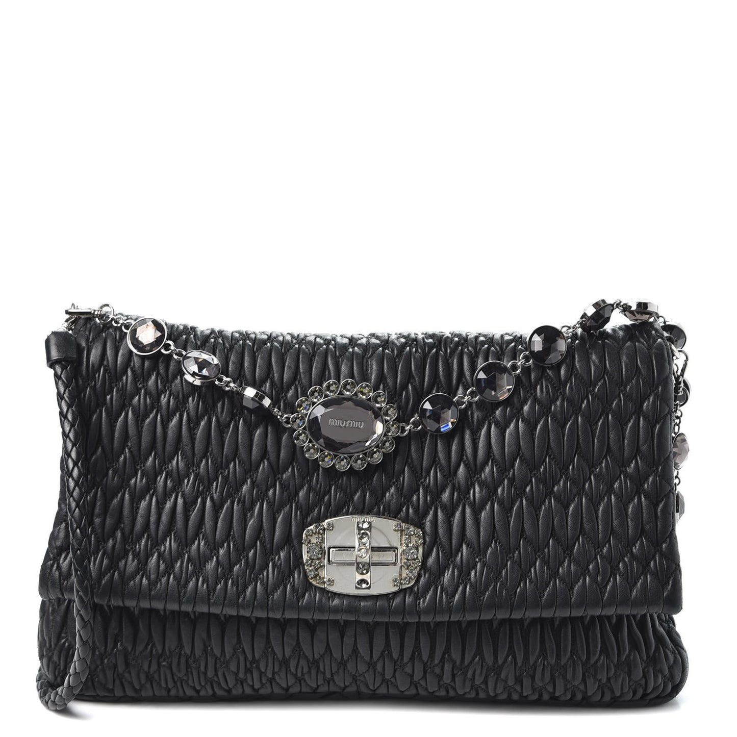 Nappa Matelasse Crystal Flap Clutch Black