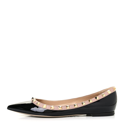 Valentino Garavani Patent Nappa Rockstud Ballerina Flats 36.5 Black Poudre 1 of 4