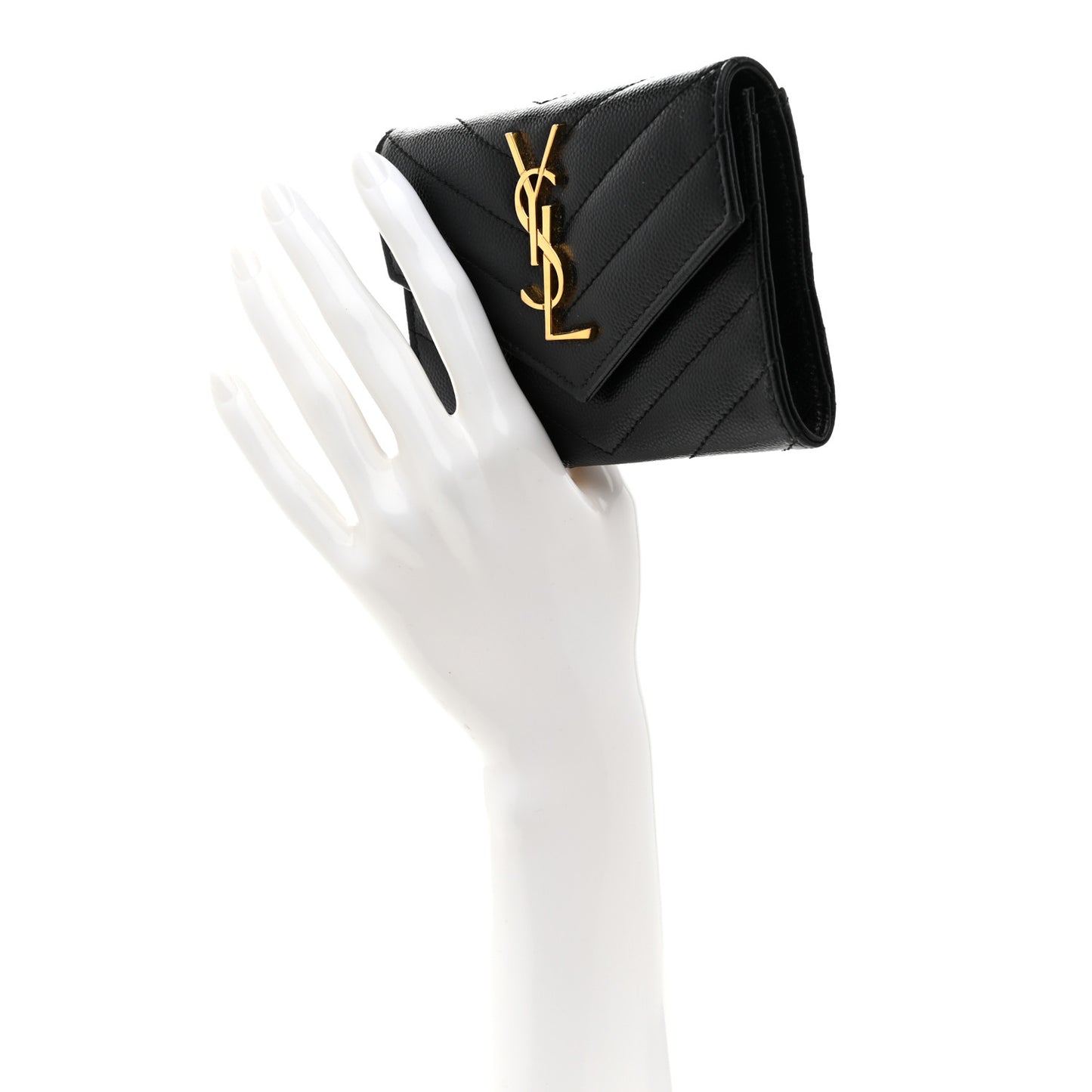 Grain De Poudre Matelasse Chevron Small Monogram Envelope Wallet Black