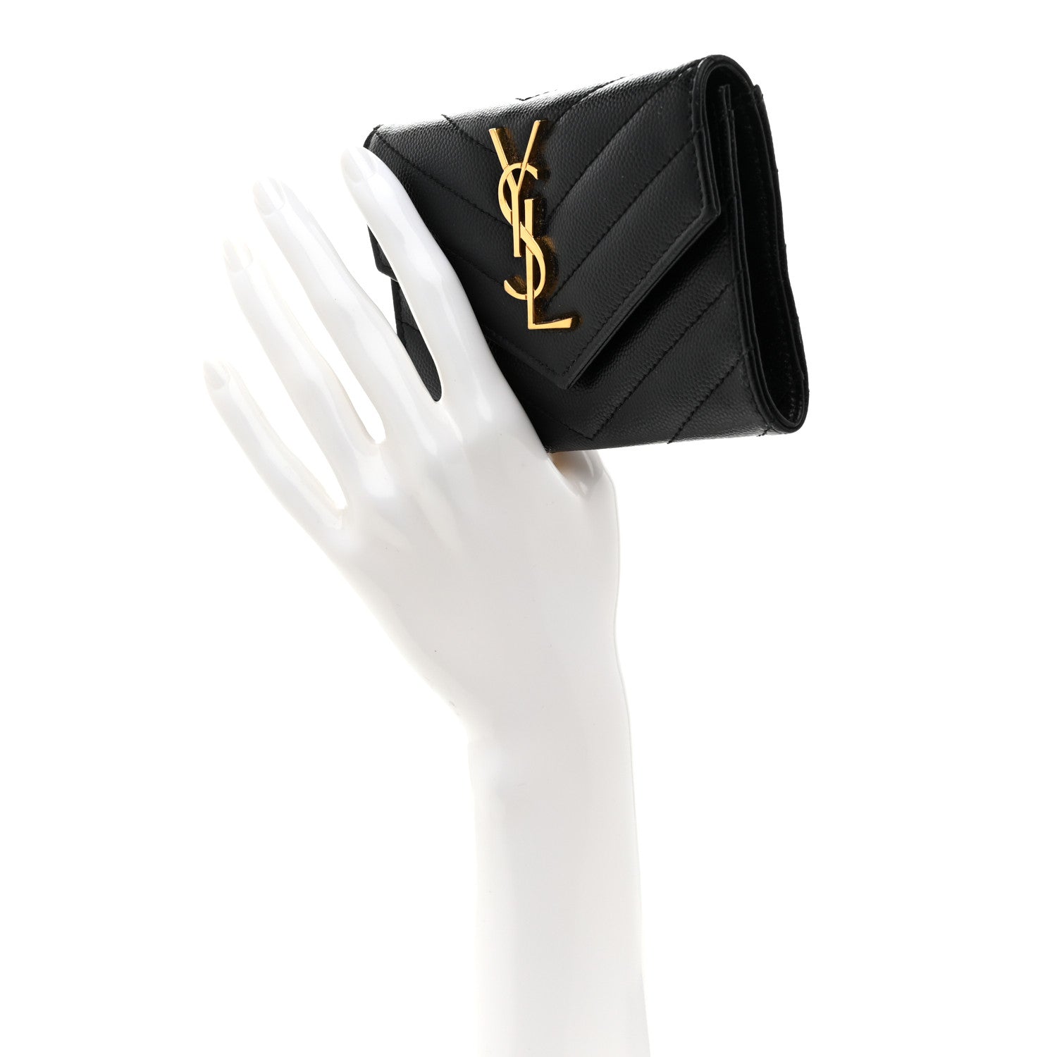 Saint Laurent Grain De Poudre Matelasse Chevron Small Monogram Envelope Wallet Black 2 of 8