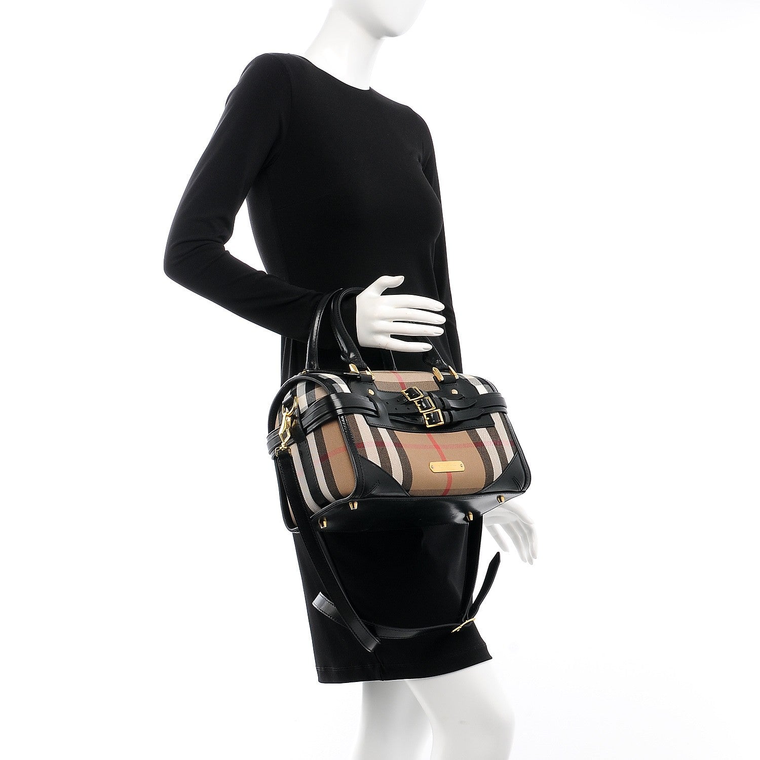 Burberry House Check Bridle Calfskin Medium Alchester Bowling Bag Black 2 of 15