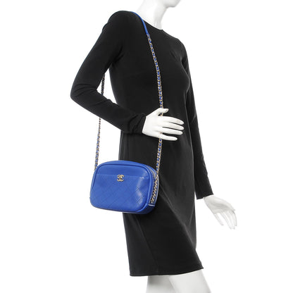 Chanel Goatskin Quilted Large Casual Trip Camera Case Blue 2 of 7