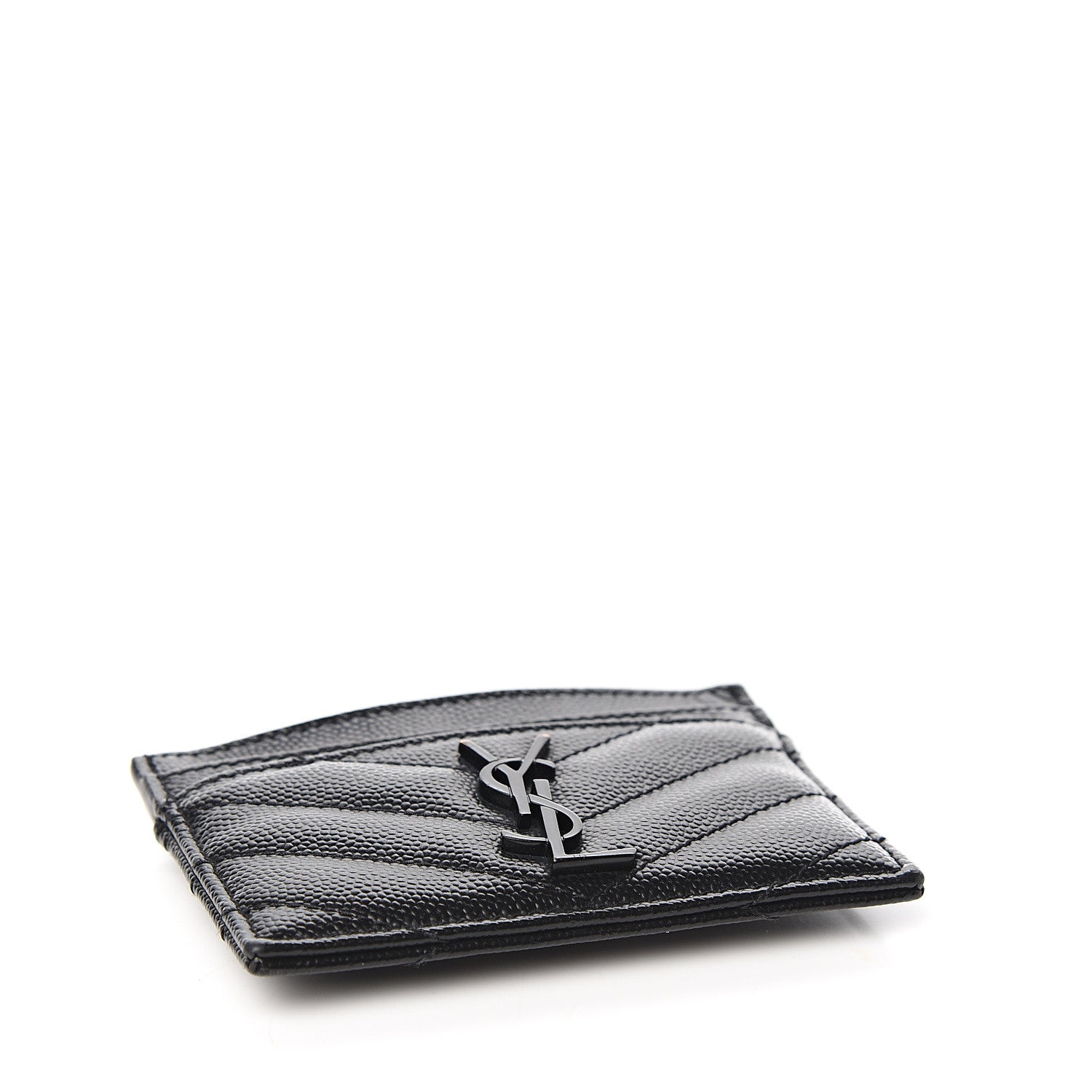 Saint Laurent Grain De Poudre Matelasse Chevron Monogram Credit Card Case Black 3 of 7