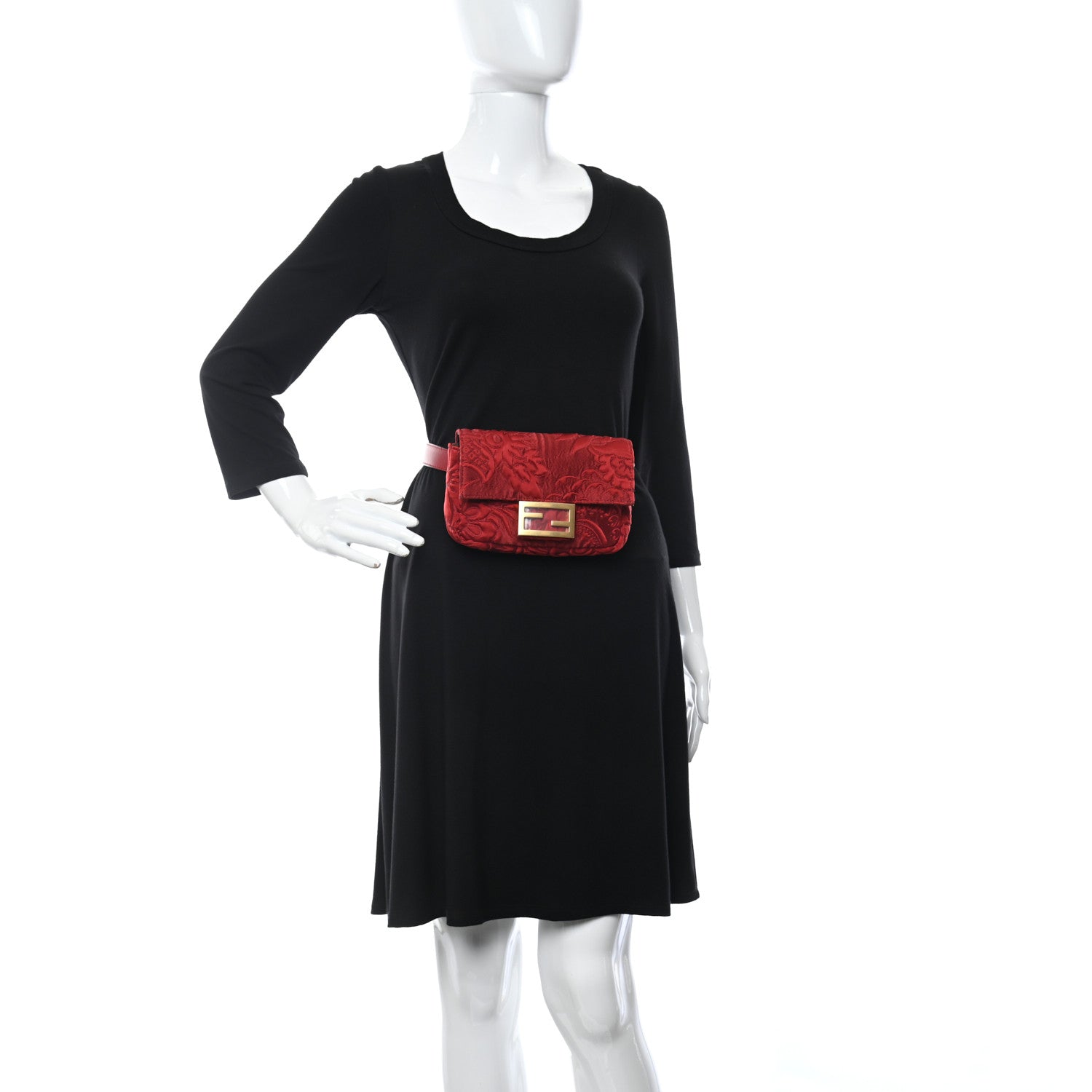 Fendi Fabric Floral Embroidered Hip Belt Baguette Bag Rosso 2 of 10