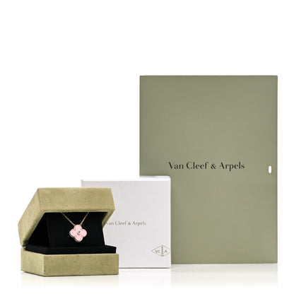 Van Cleef & Arpels 18K Rose Gold Diamond Pink Porcelain Vintage Alhambra Pendant Necklace 5 of 5