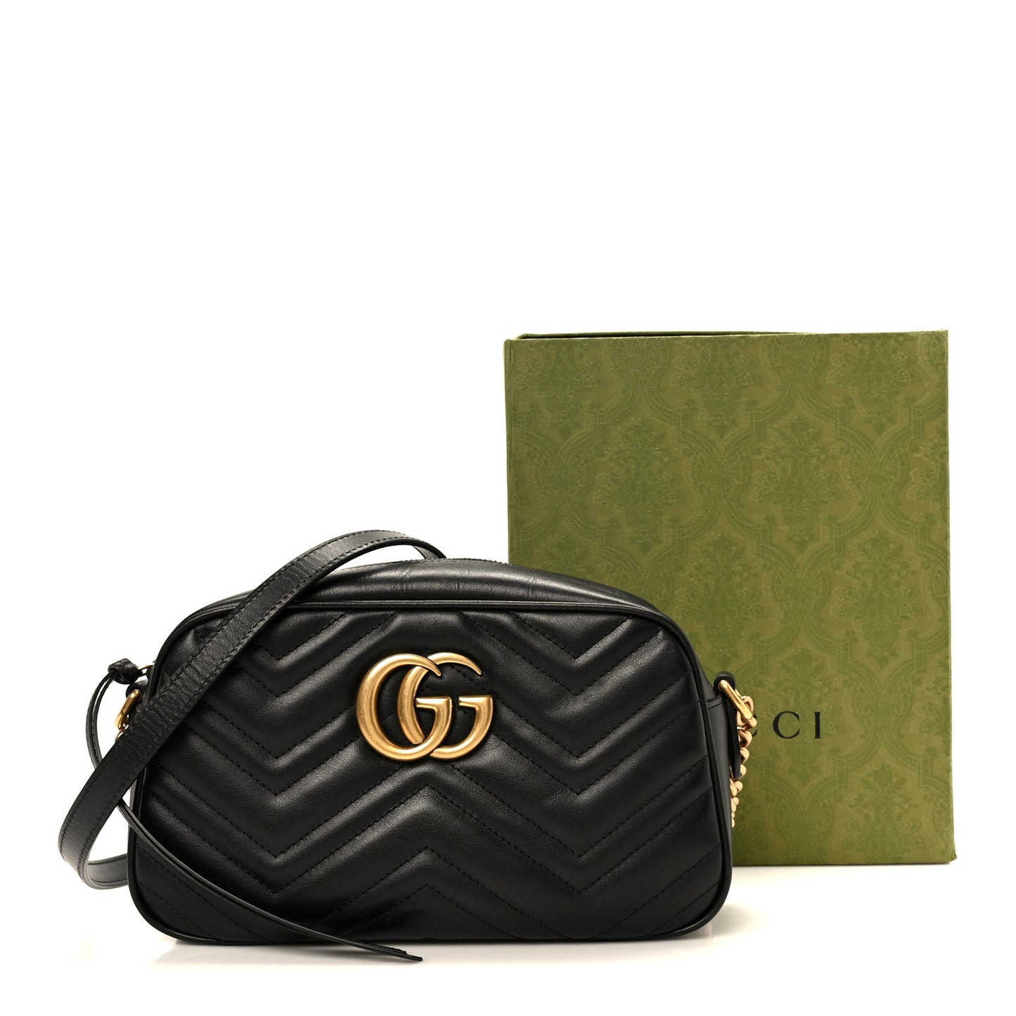 Calfskin Matelasse Small GG Marmont Chain Shoulder Bag Black