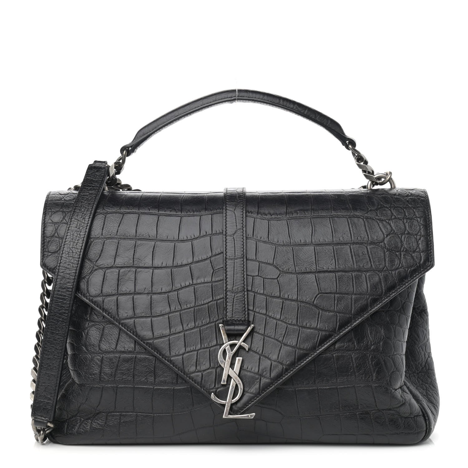Saint Laurent Calfskin Crocodile Embossed Monogram Large College Satchel Black 1 of 12