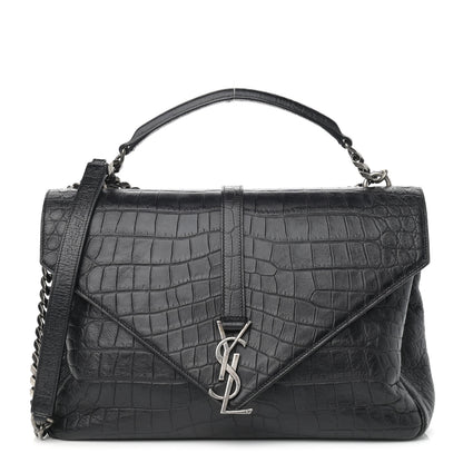 Saint Laurent Calfskin Crocodile Embossed Monogram Large College Satchel Black 1 of 12