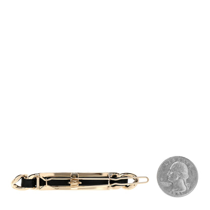 Chanel Metal Lambskin Strass Sergeant Hair Clip Barrette Black Gold 2 of 3