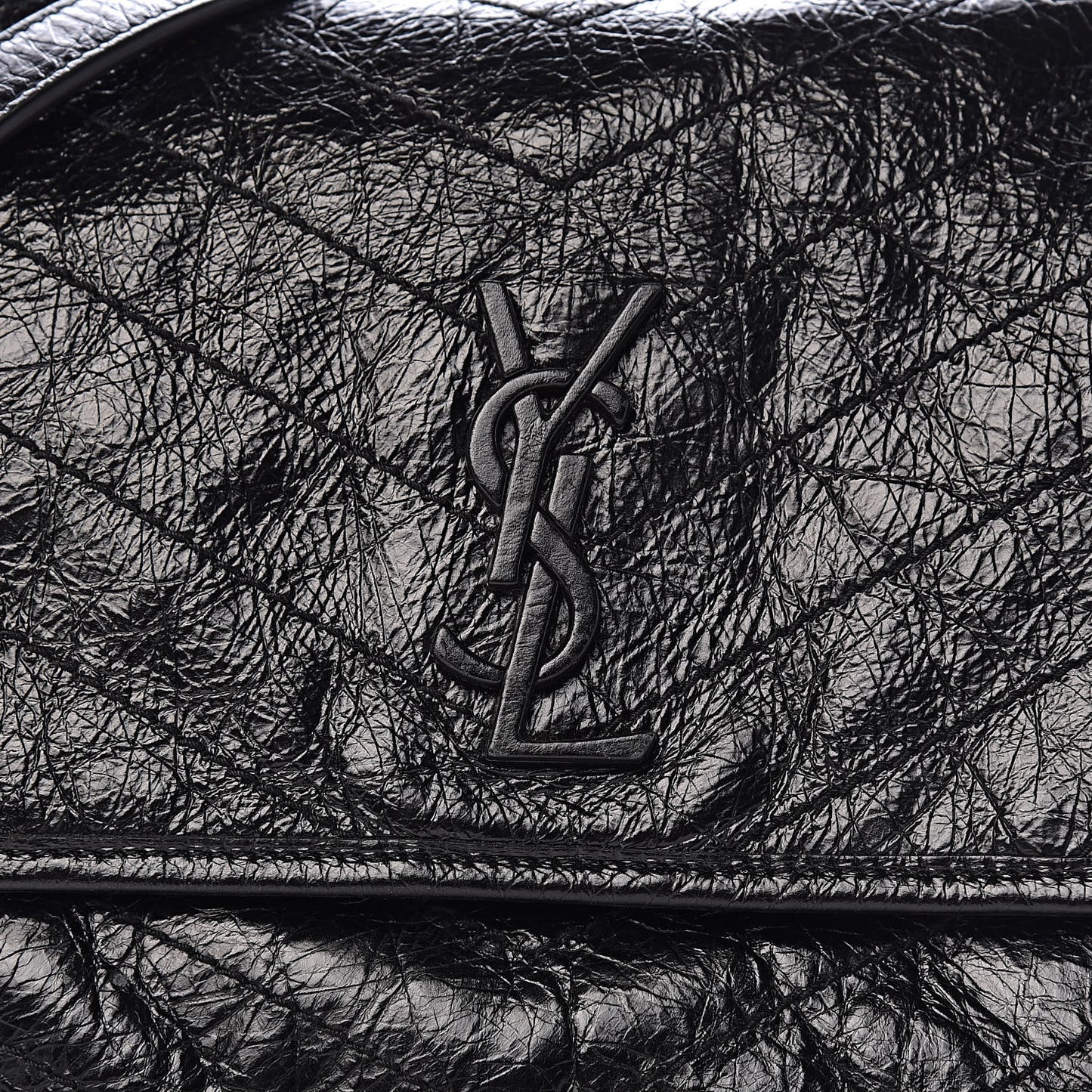 Crinkled Calfskin Matelasse Monogram Medium Niki Chain Satchel Black