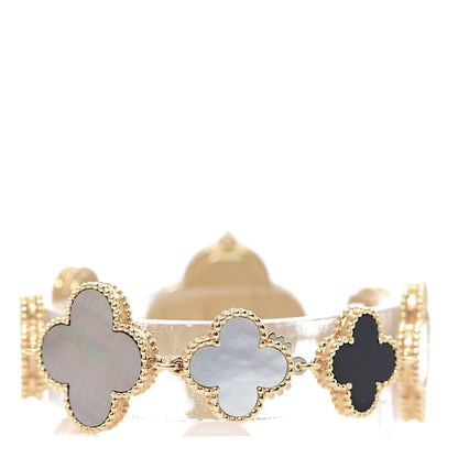 Van Cleef & Arpels 18K Yellow Gold Mother of Pearl Black Onyx 26mm Alhambra Quartz Watch 4 of 5