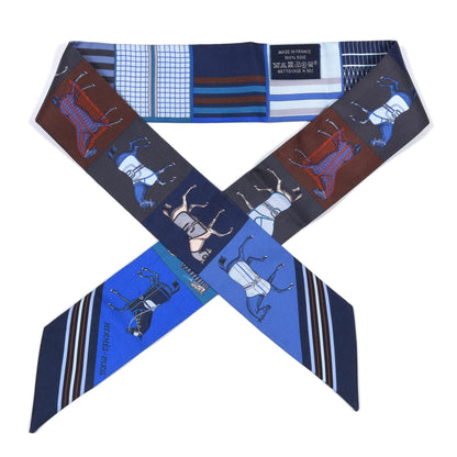 Hermes Silk Couvertures Nouvelles Twilly Marine Noisette Ciel 1 of 4