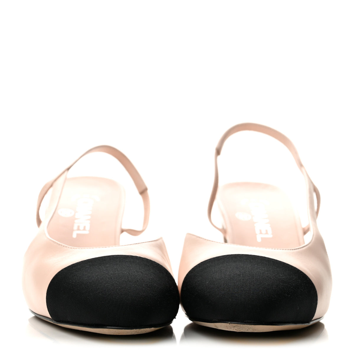 Calfskin Grosgrain Cap Toe CC Slingback Pumps 40.5 Light Pink Black