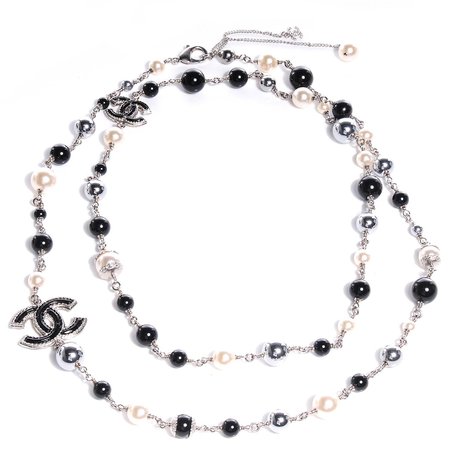 Chanel Pearl Beaded CC Long Necklace Black 1 of 6