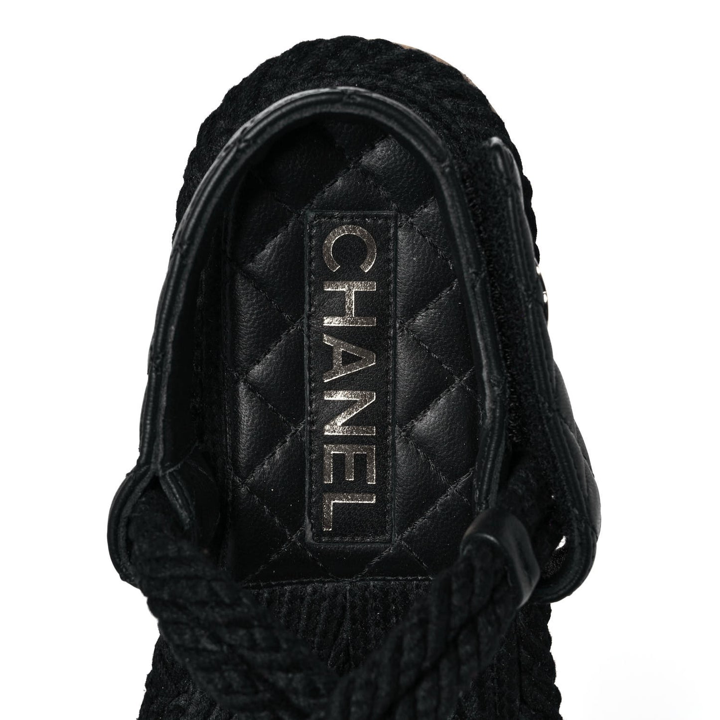Cord Lambskin Quilted Logo Sandals 36 Black