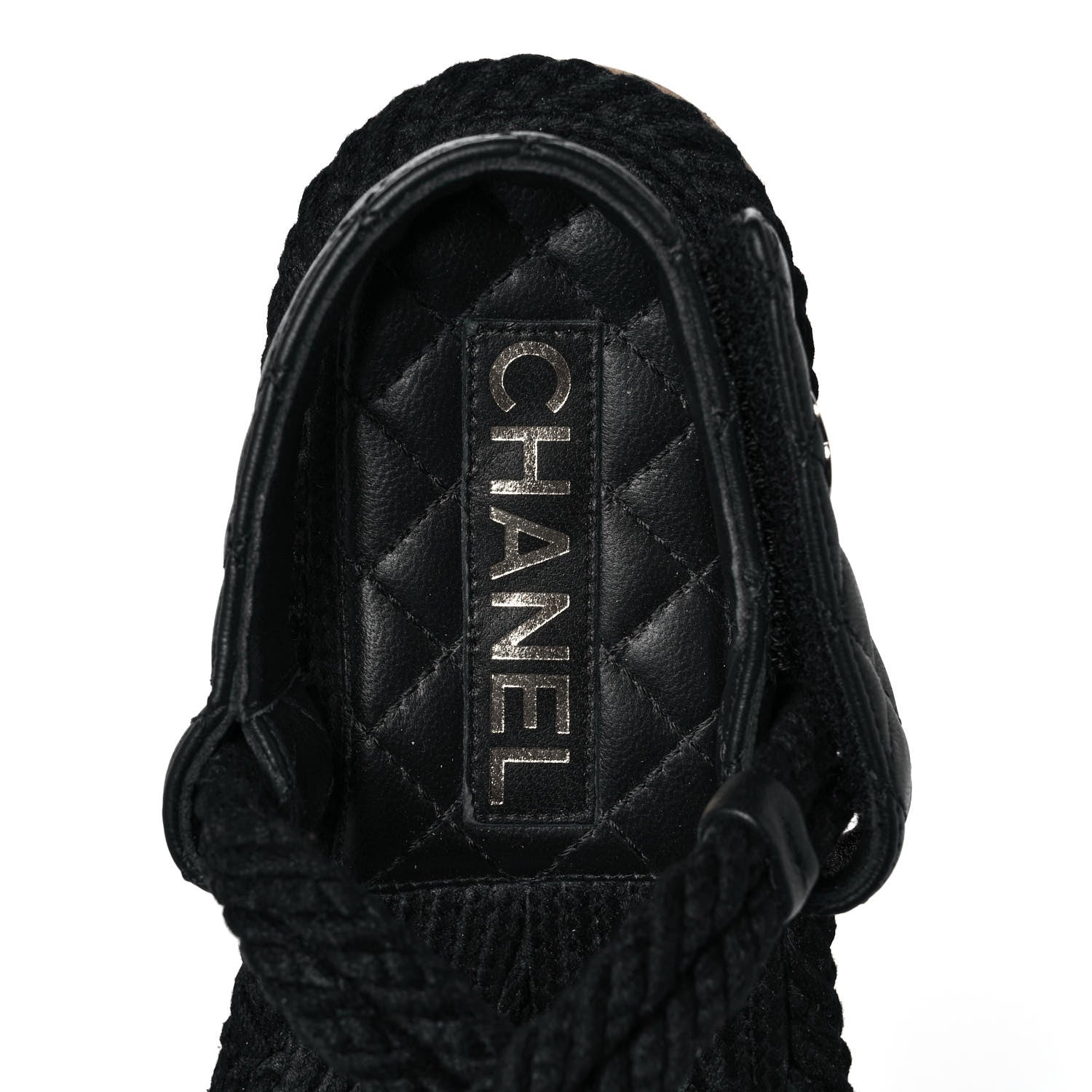 Chanel Cord Lambskin Quilted Logo Sandals 36 Black 7 of 9