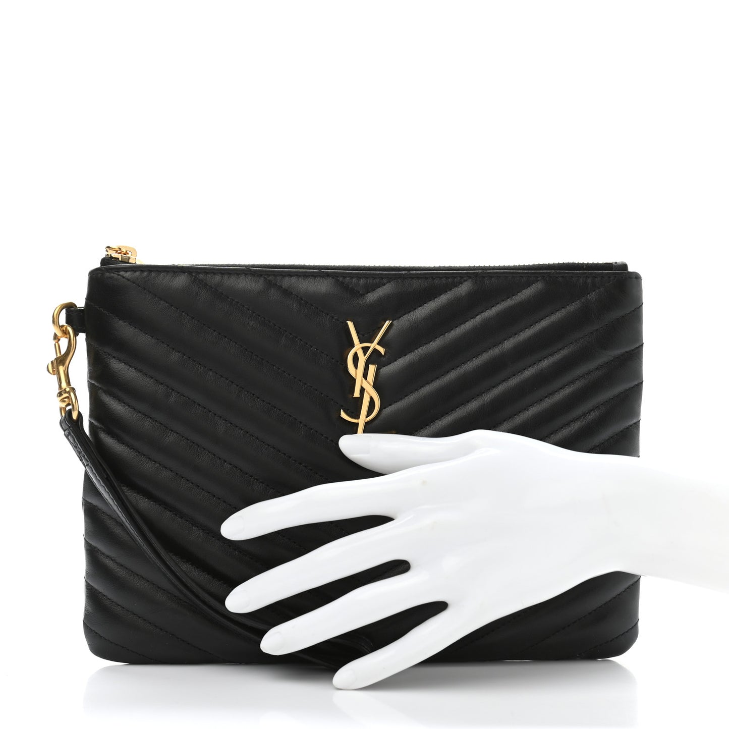 Calfskin Matelasse Chevron Monogram A5 Wristlet Black