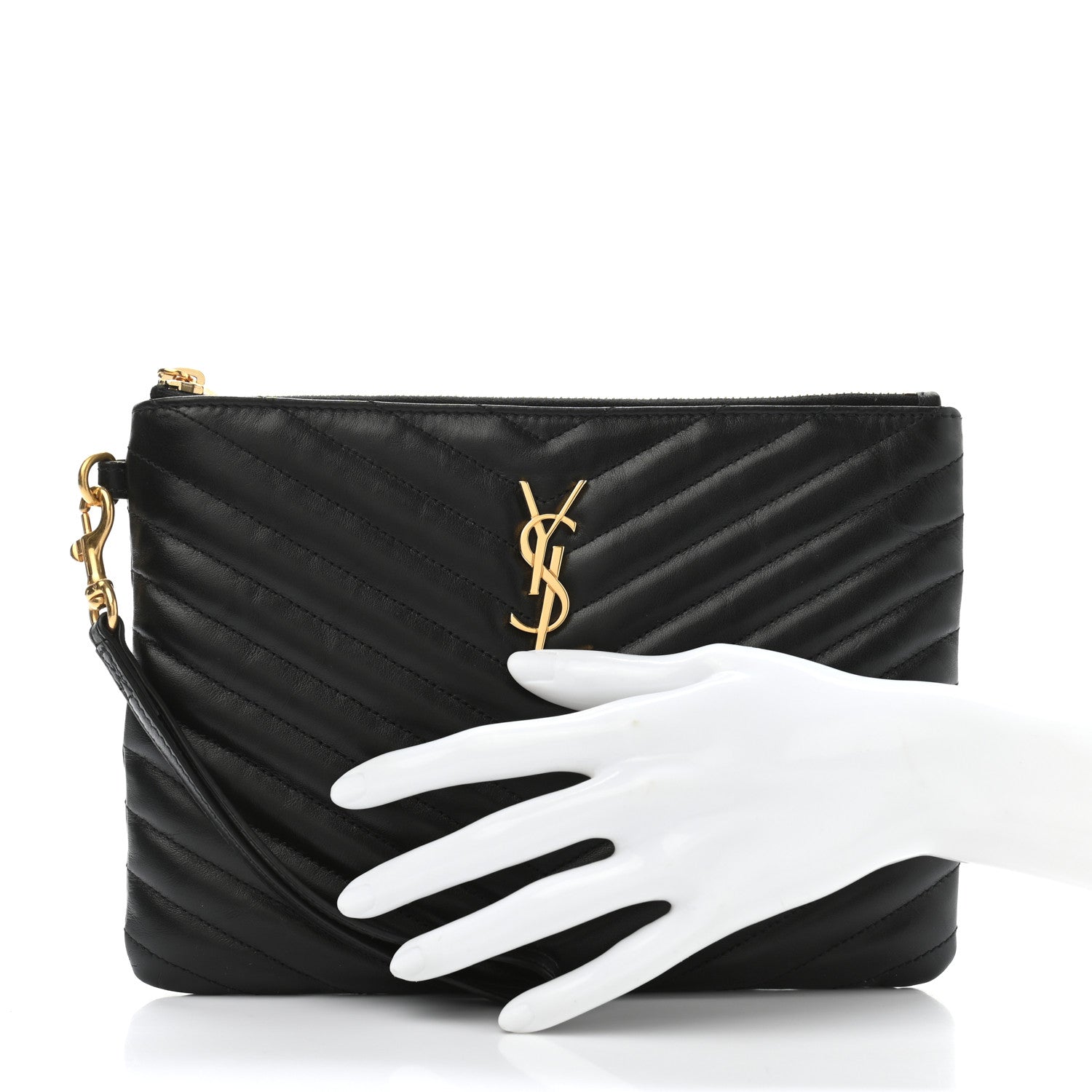 Saint Laurent Calfskin Matelasse Chevron Monogram A5 Wristlet Black 3 of 10