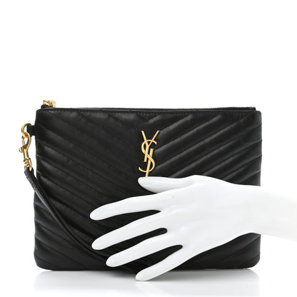 Saint Laurent Calfskin Matelasse Chevron Monogram A5 Wristlet Black 3 of 10