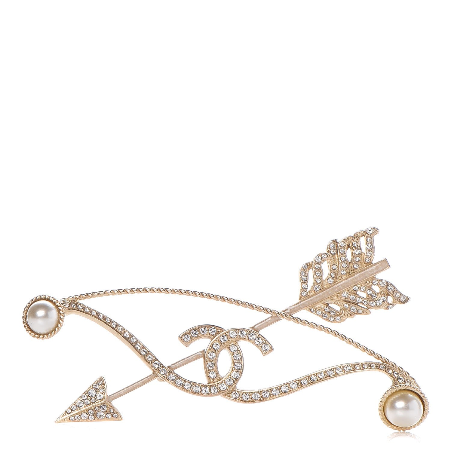 Chanel Crystal Pearl CC Arrow Brooch Gold 1 of 5