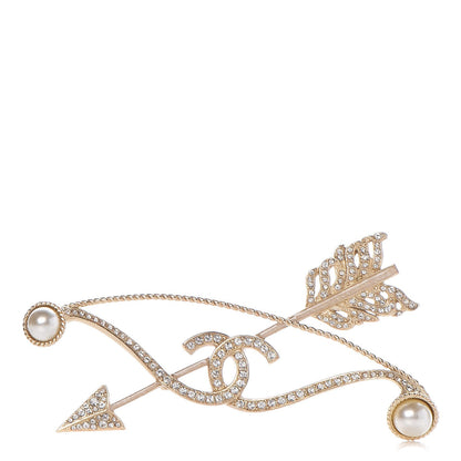 Chanel Crystal Pearl CC Arrow Brooch Gold 1 of 4