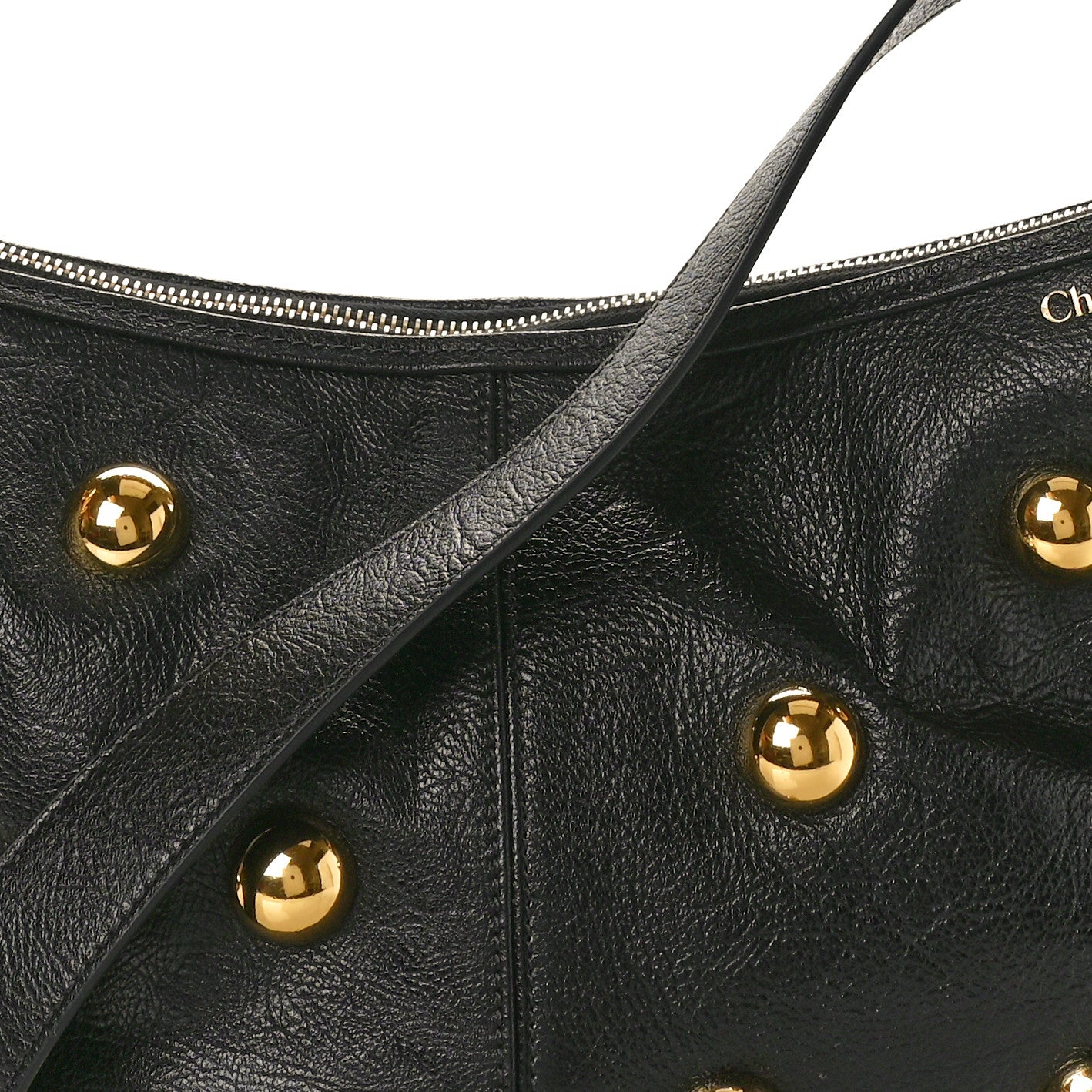 Calfskin Studded Small Bracelet Hobo Bag Black
