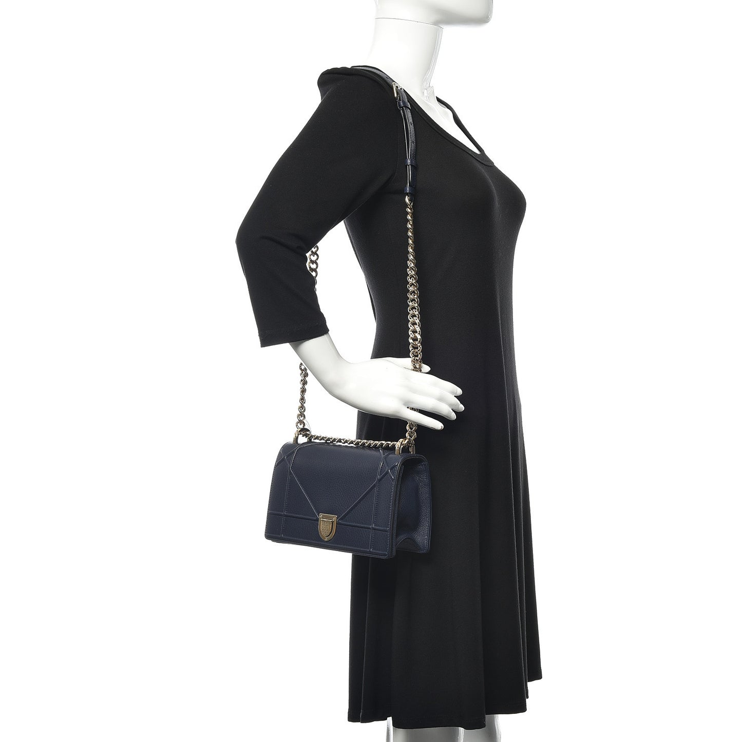 Grained Calfskin Small Diorama Flap Bag Indigo
