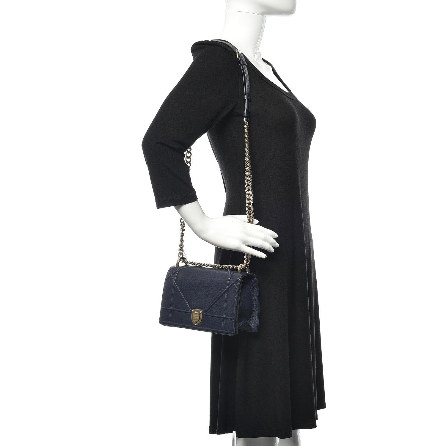 Christian Dior Grained Calfskin Small Diorama Flap Bag Indigo 2 of 9