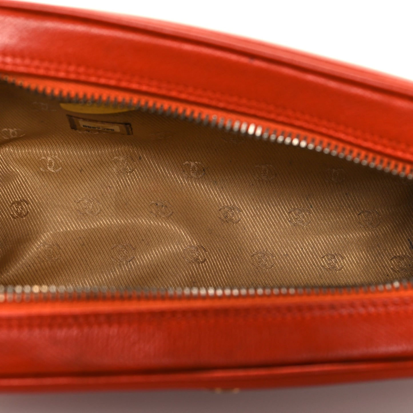 Grained Calfskin CC Button Medium Pouch Cosmetic Case Orange