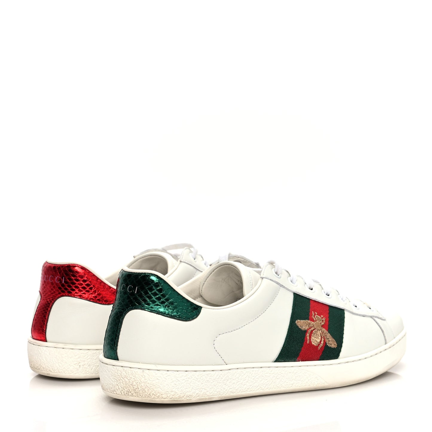 Miro Soft Calfskin Laminated Ayers Web Bee Embroidered Mens Ace Sneakers 9 White Red Flame Green