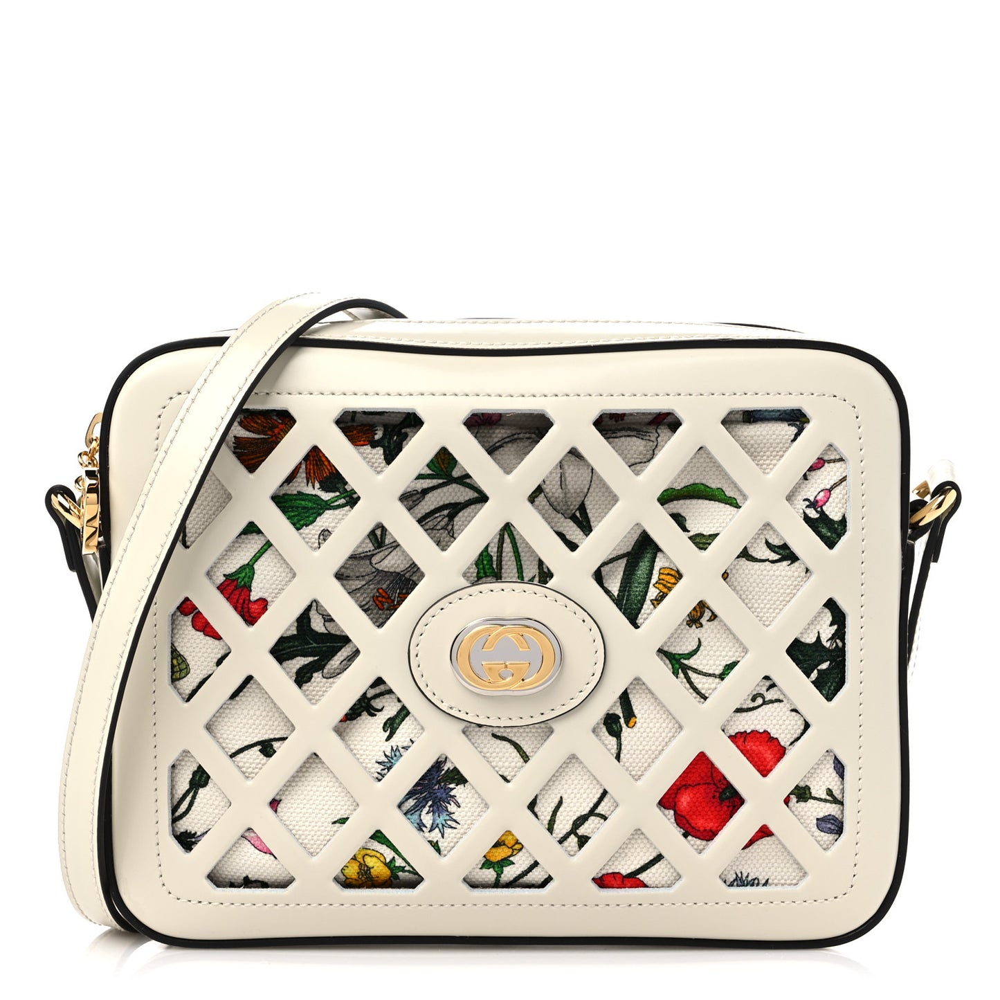 Canvas Calfskin Flora Infinity Cutout Shoulder Bag White Multicolor