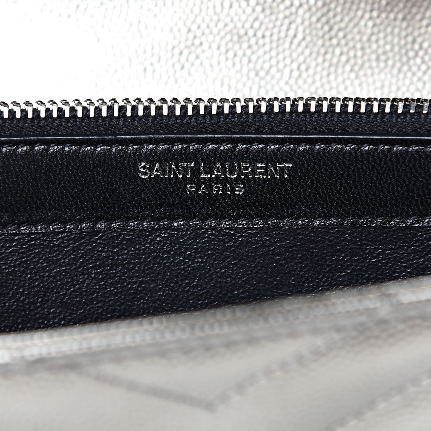 Metallic Grain De Poudre Matelasse Chevron Monogram Chain Wallet Piombo