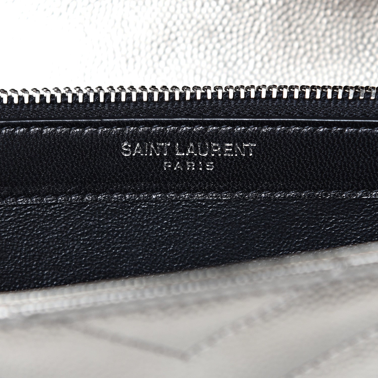 Saint Laurent Metallic Grain De Poudre Matelasse Chevron Monogram Chain Wallet Piombo 5 of 11