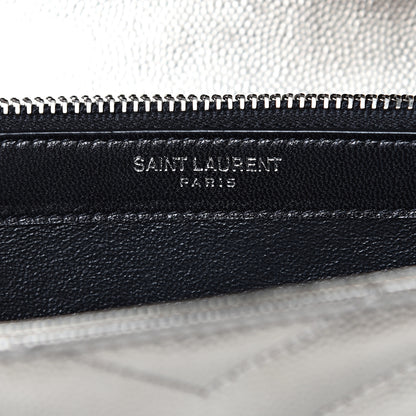 Saint Laurent Metallic Grain De Poudre Matelasse Chevron Monogram Chain Wallet Piombo 5 of 11