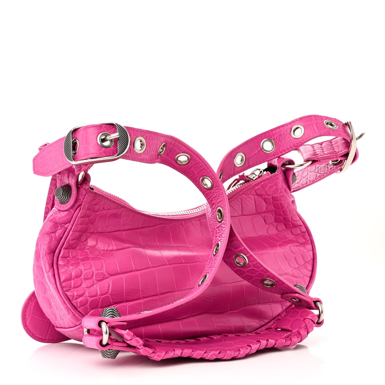Balenciaga Extra Supple Calfskin Crocodile Embossed XS Le Cagole Shoulder Bag Lipstick Pink 4 of 11