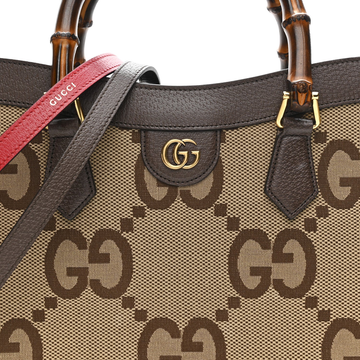 Gucci Monogram Jumbo GG Textured Dollar Calfskin  Medium Diana Tote Bag Camel Ebony New Acero Pomegranate Red 8 of 13