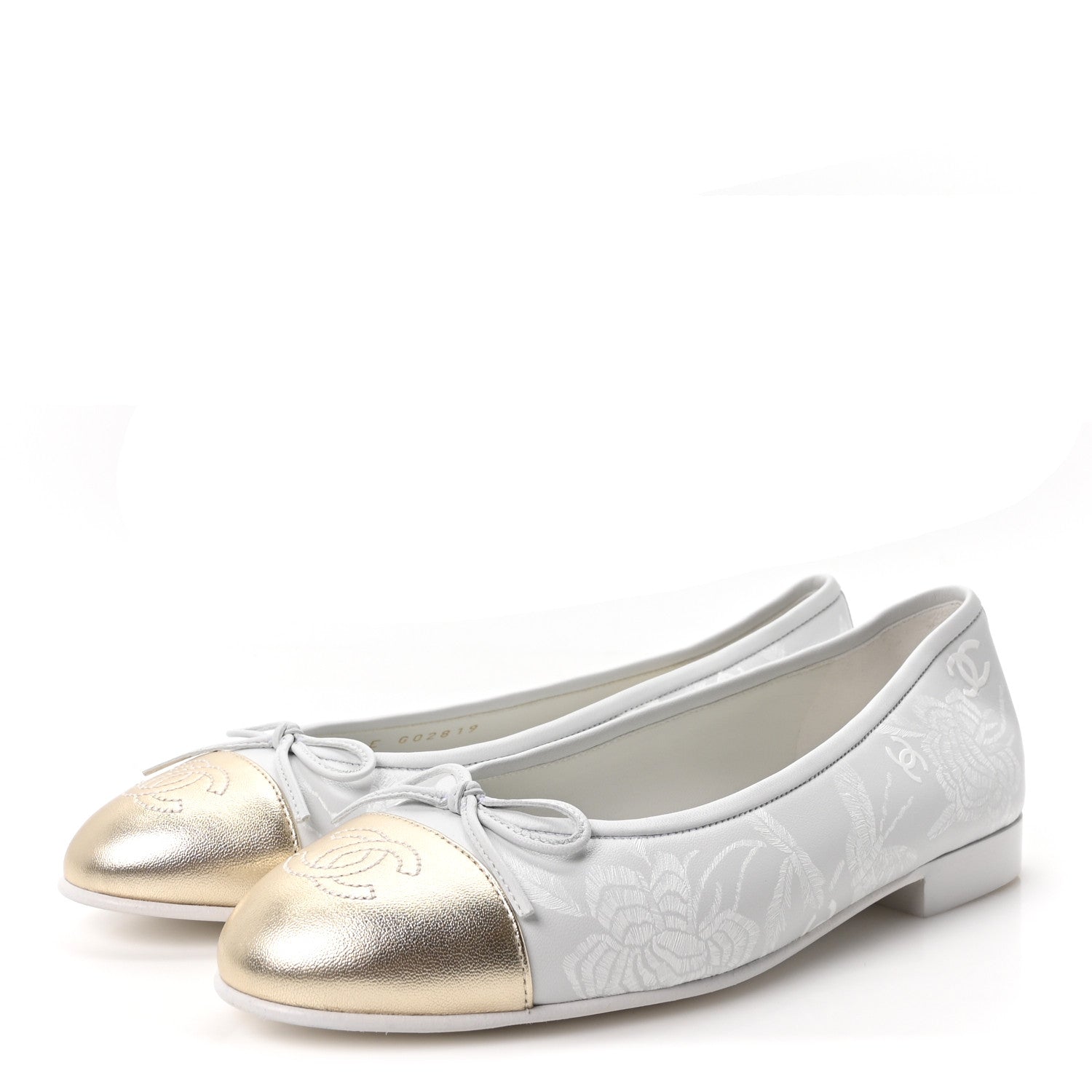 Chanel Lambskin Metallic Lambskin Cap Toe CC Ballet Flats 36 White Gold 4 of 9