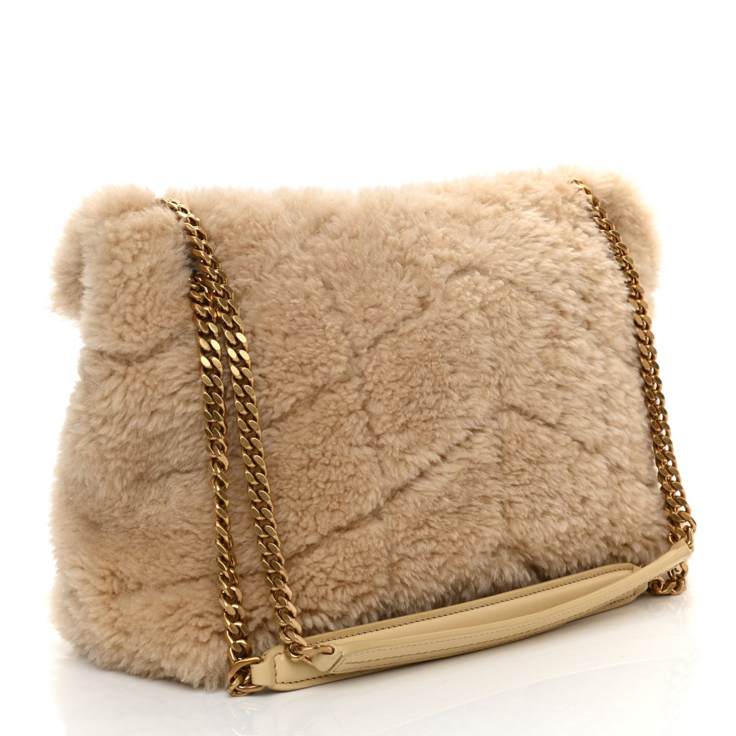 Shearling Quilted Small Loulou Monogram Chain Satchel Natural Beige