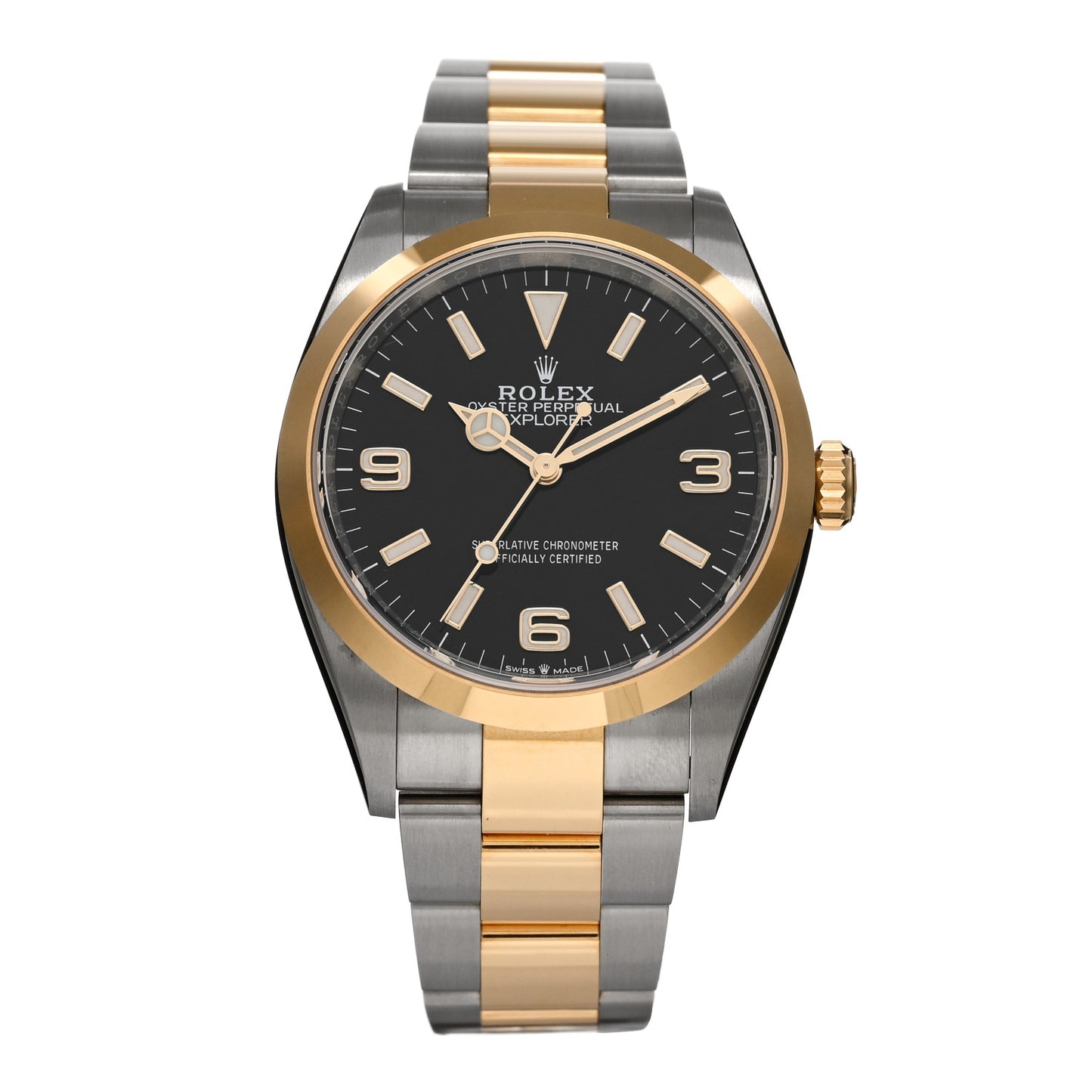 Stainless Steel 18K Yellow Gold 36mm Oyster Perpetual Explorer Watch Black 124273