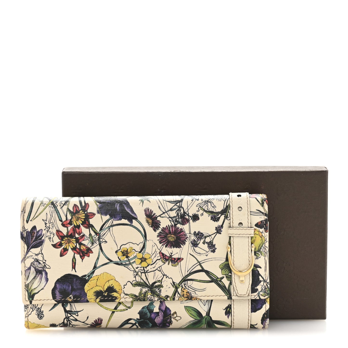 Calfskin Flora Nice Wallet White