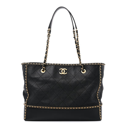 Chanel Calfskin Quilted Chain Lines Shopping Tote Black 1 of 11