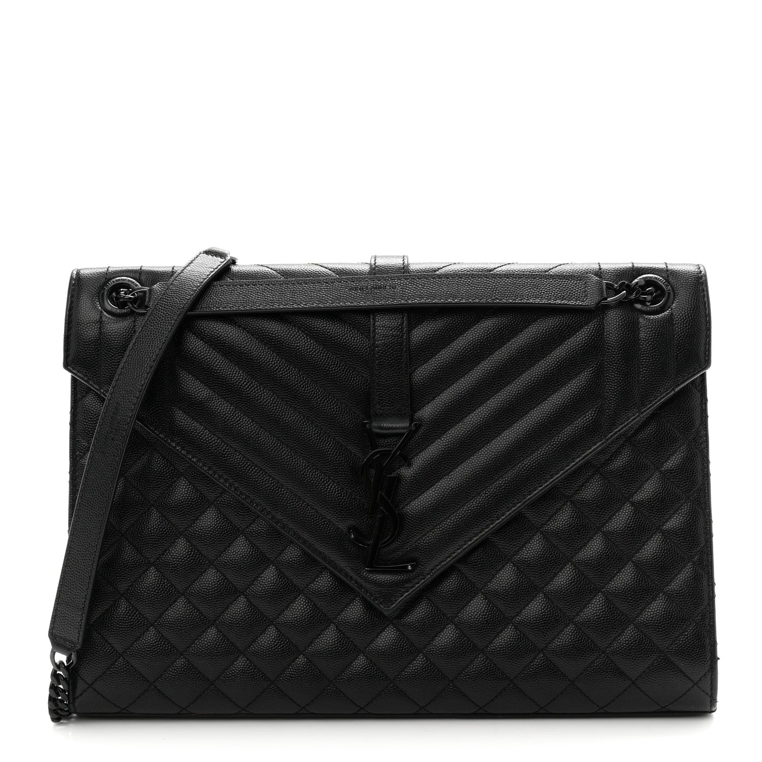 Saint Laurent Grain De Poudre Textured Mixed Matelasse Large Triquilt Monogram Monochrome Satchel Black 1 of 10